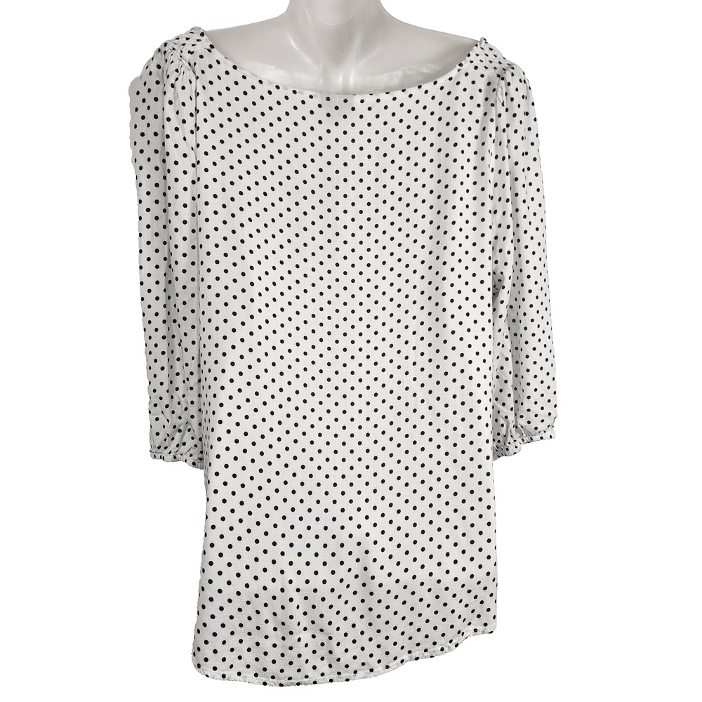 Torrid Womens Top White Black Polka Dot Button Front Puff Sleeve Scoop Neck 1X - Picture 2 of 10